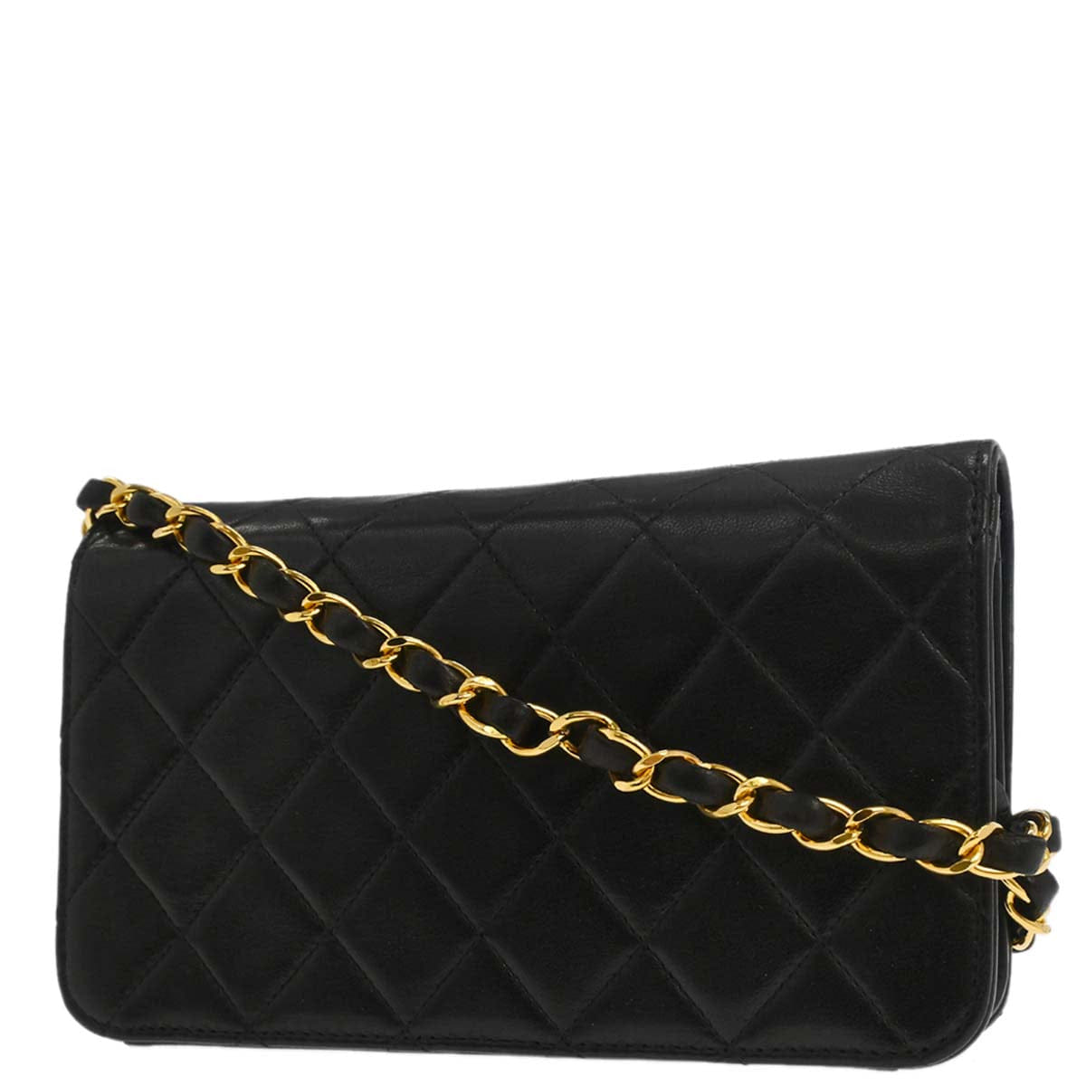 Chanel 1996 - 1997 Black Lambskin Pushlock Mini Full Flap Shoulder Bag