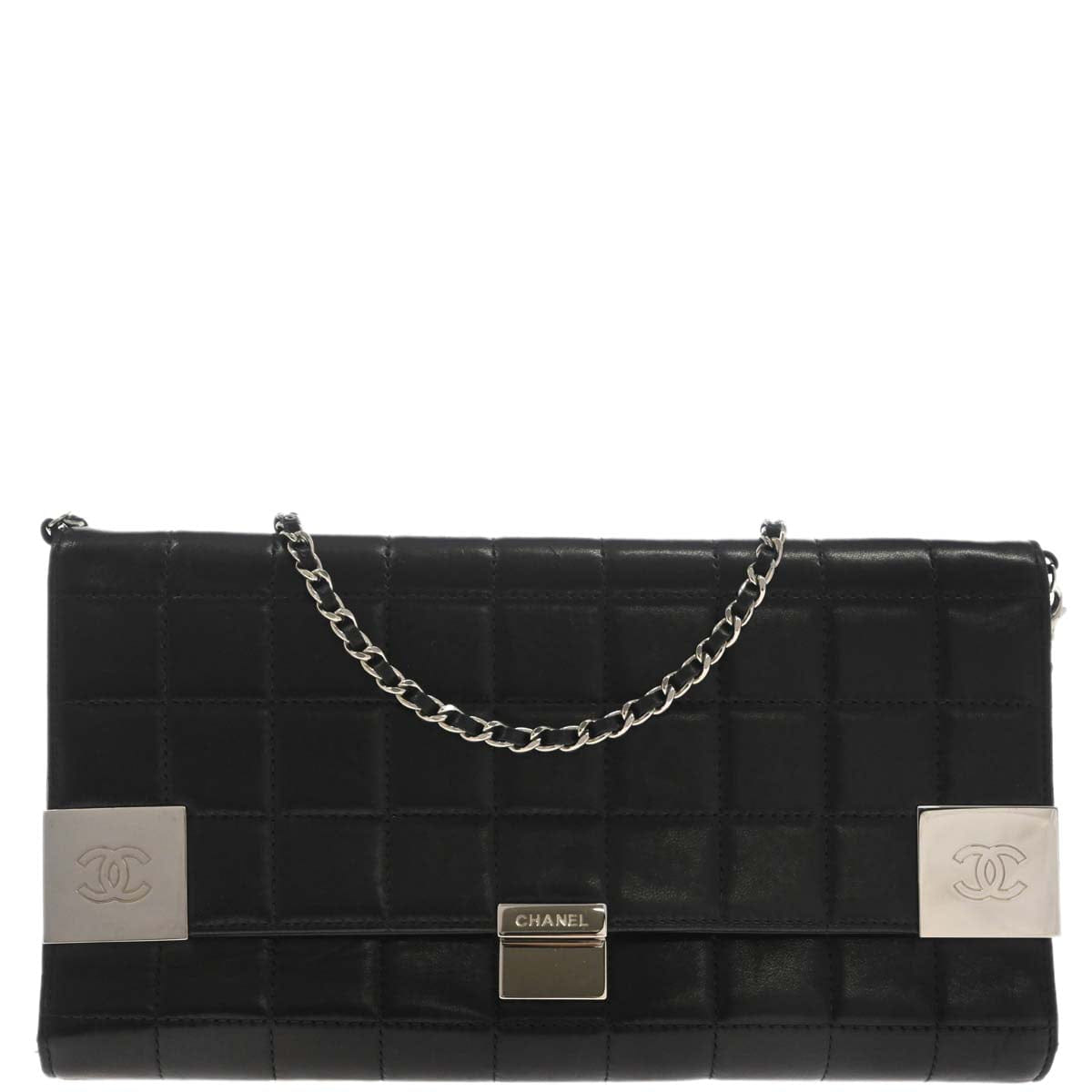 Chanel 2000 - 2002 Black Lambskin Choco Bar Trifold Shoulder Bag