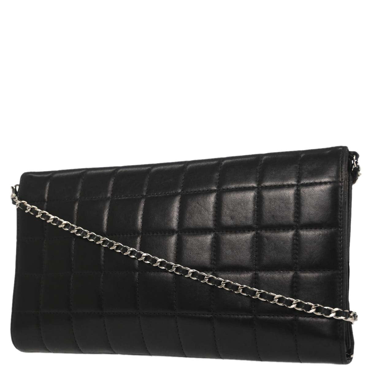 Chanel 2000 - 2002 Black Lambskin Choco Bar Trifold Shoulder Bag