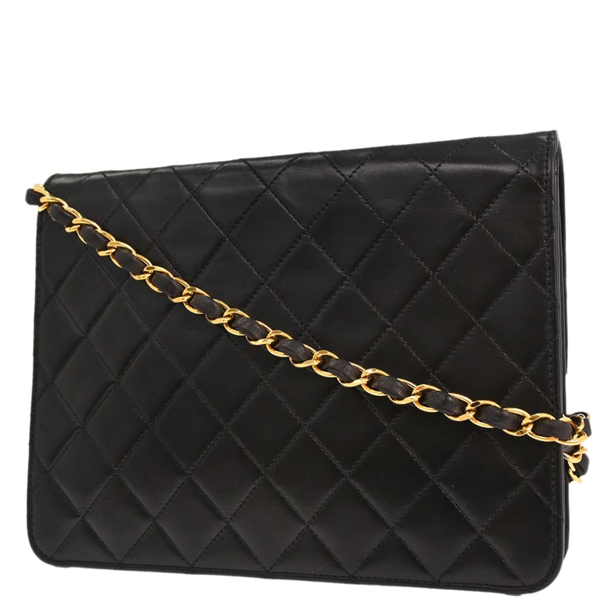 Chanel 1997 - 1999 Black Lambskin Pushlock Small Half Flap Shoulder Bag