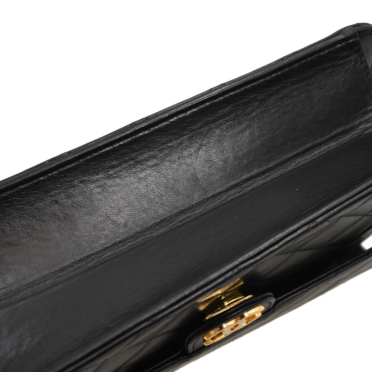 Chanel 1997 - 1999 Black Lambskin Pushlock Small Half Flap Shoulder Bag
