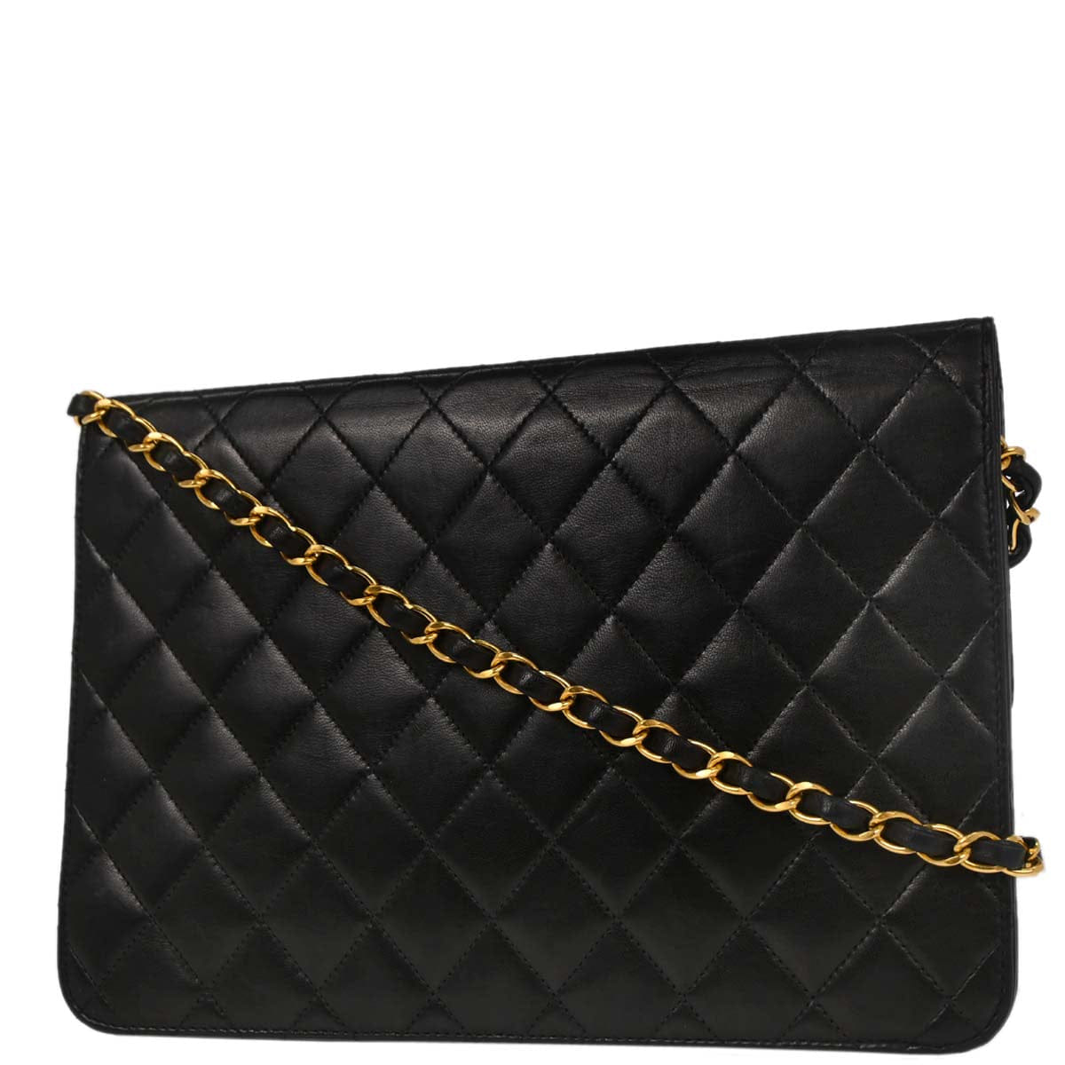 Chanel 1997 - 1999 Black Lambskin Pushlock Medium Half Flap Shoulder Bag