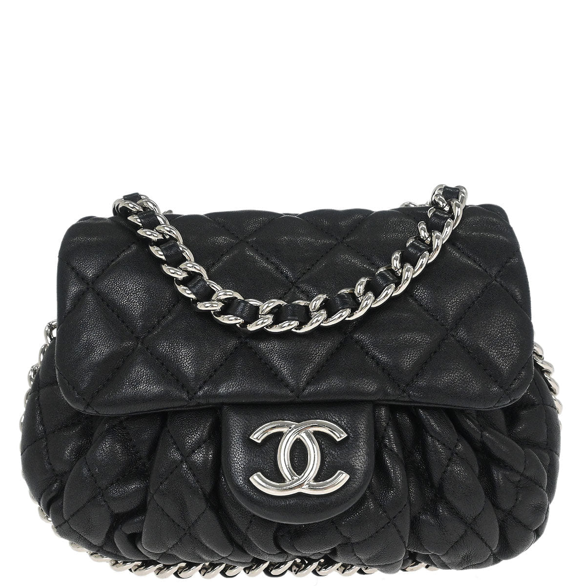 Chanel 2015 Black Calfskin Chain Around Shoulder Bag