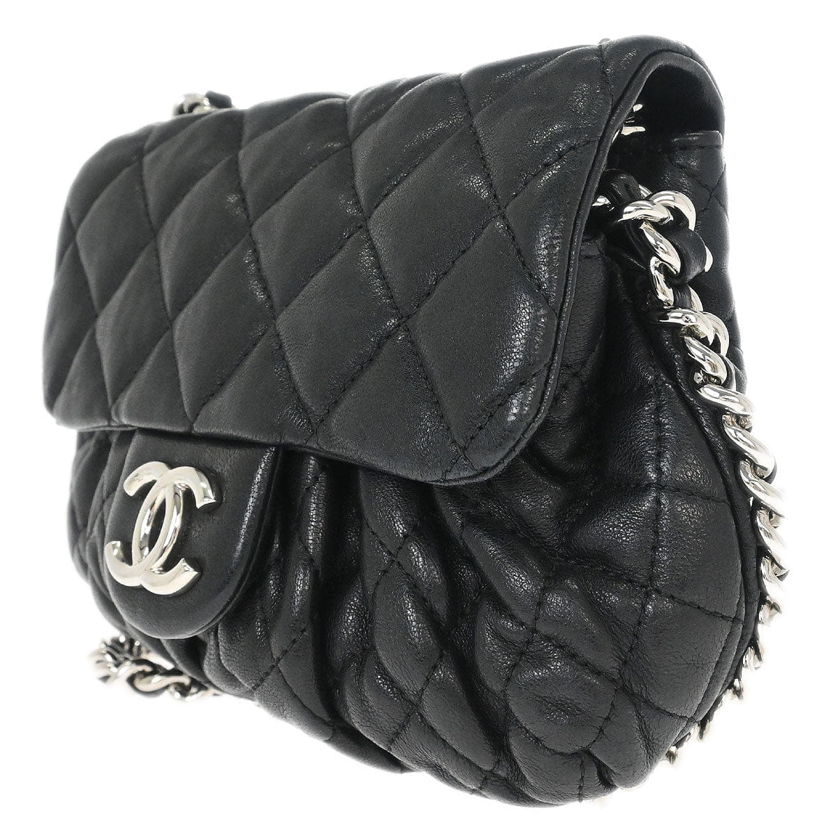 Chanel 2015 Black Calfskin Chain Around Shoulder Bag