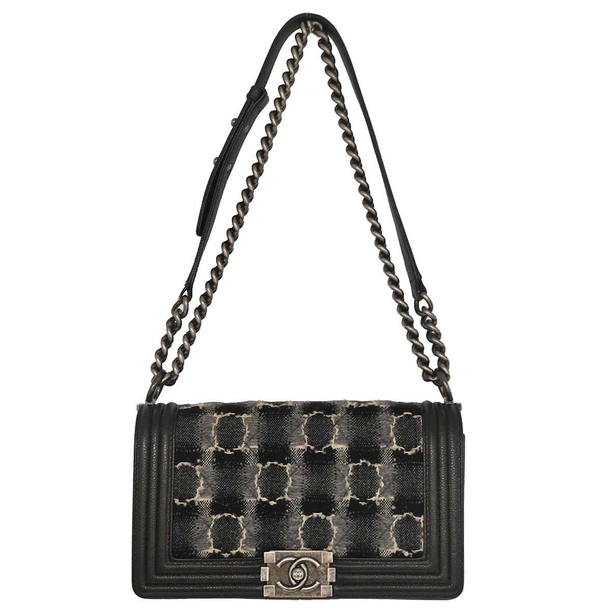 Chanel Boy Chanel 2013 - 2014 Black Caviar Tweed Medium Shoulder Bag