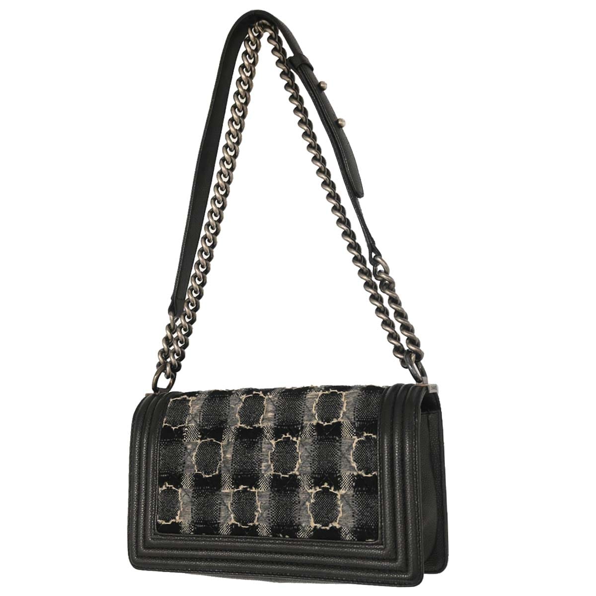 Chanel Boy Chanel 2013 - 2014 Black Caviar Tweed Medium Shoulder Bag