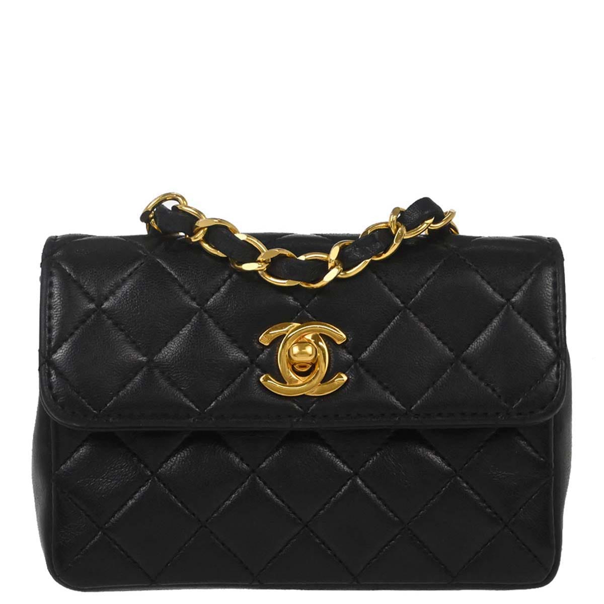 Chanel 1989 - 1991 Black Lambskin Straight Flap Shoulder Bag