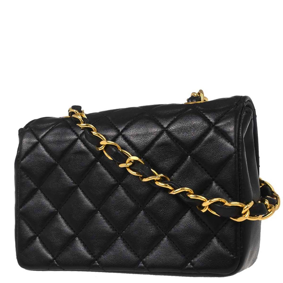 Chanel 1989 - 1991 Black Lambskin Straight Flap Shoulder Bag
