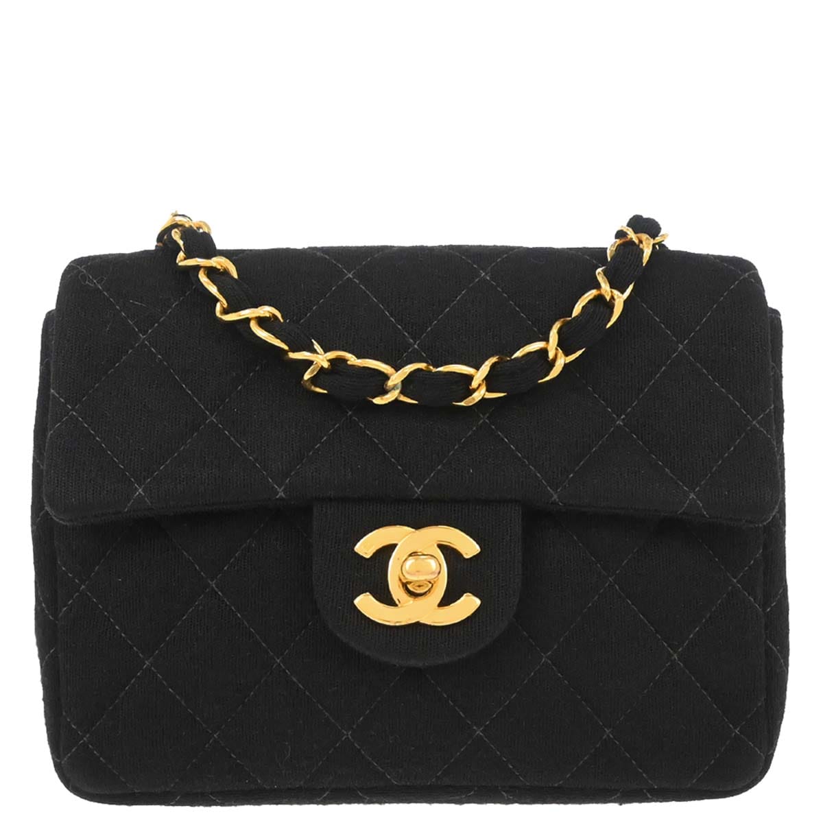 Chanel 1986 - 1988 Black Cotton Mini Classic Square Flap Shoulder Bag 17
