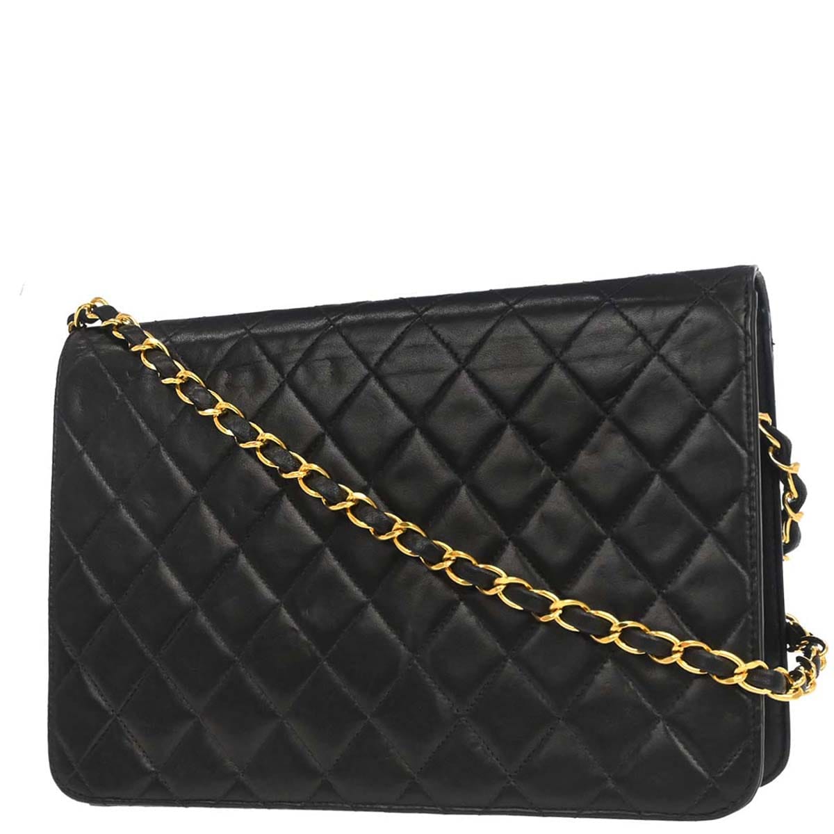 Chanel 1996 - 1997 Black Lambskin Pushlock Medium Half Flap Shoulder Bag