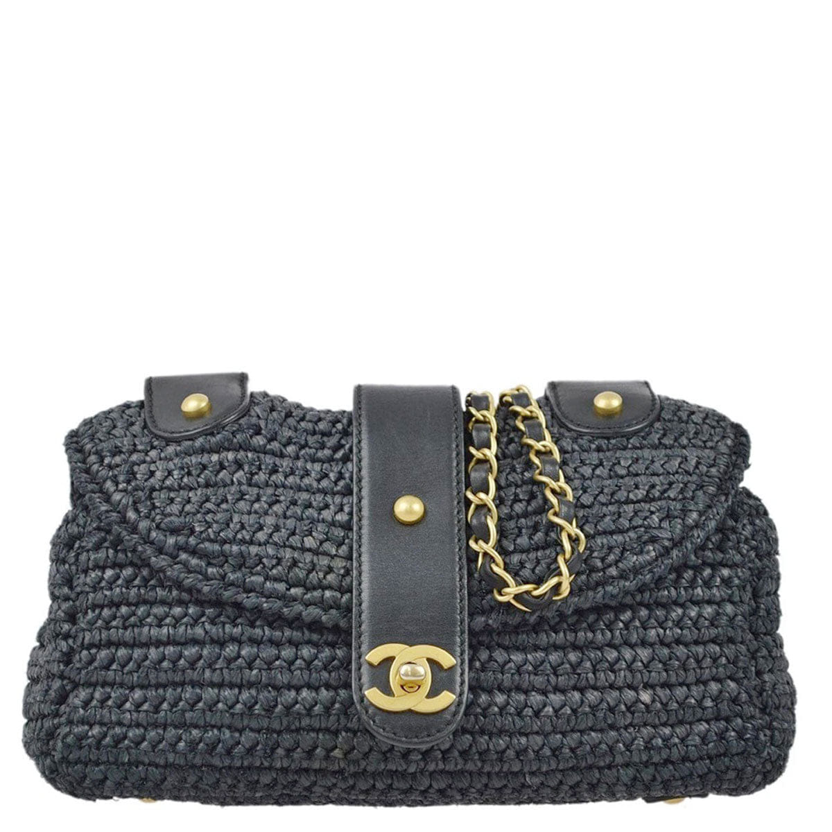Chanel 2005 - 2006 Black Straw Chain Shoulder Bag
