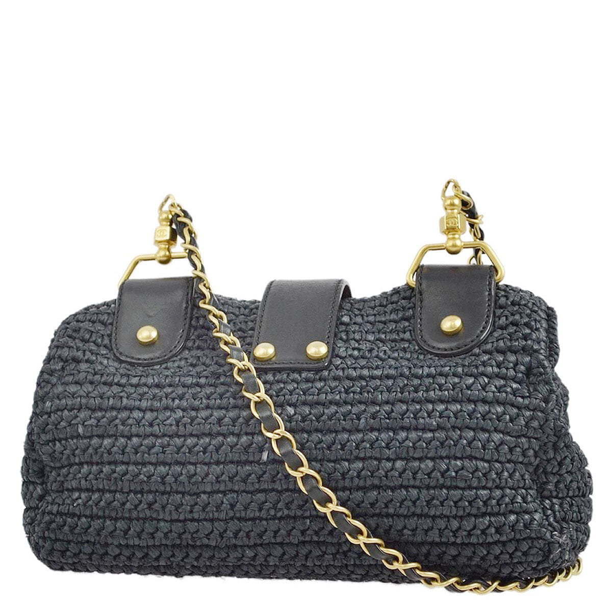 Chanel 2005 - 2006 Black Straw Chain Shoulder Bag
