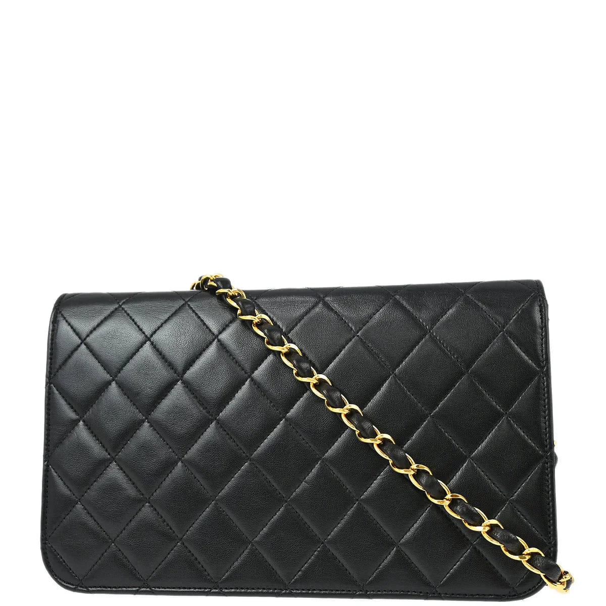 Chanel 1996 - 1997 Black Lambskin Pushlock Small Full Flap Shoulder Bag