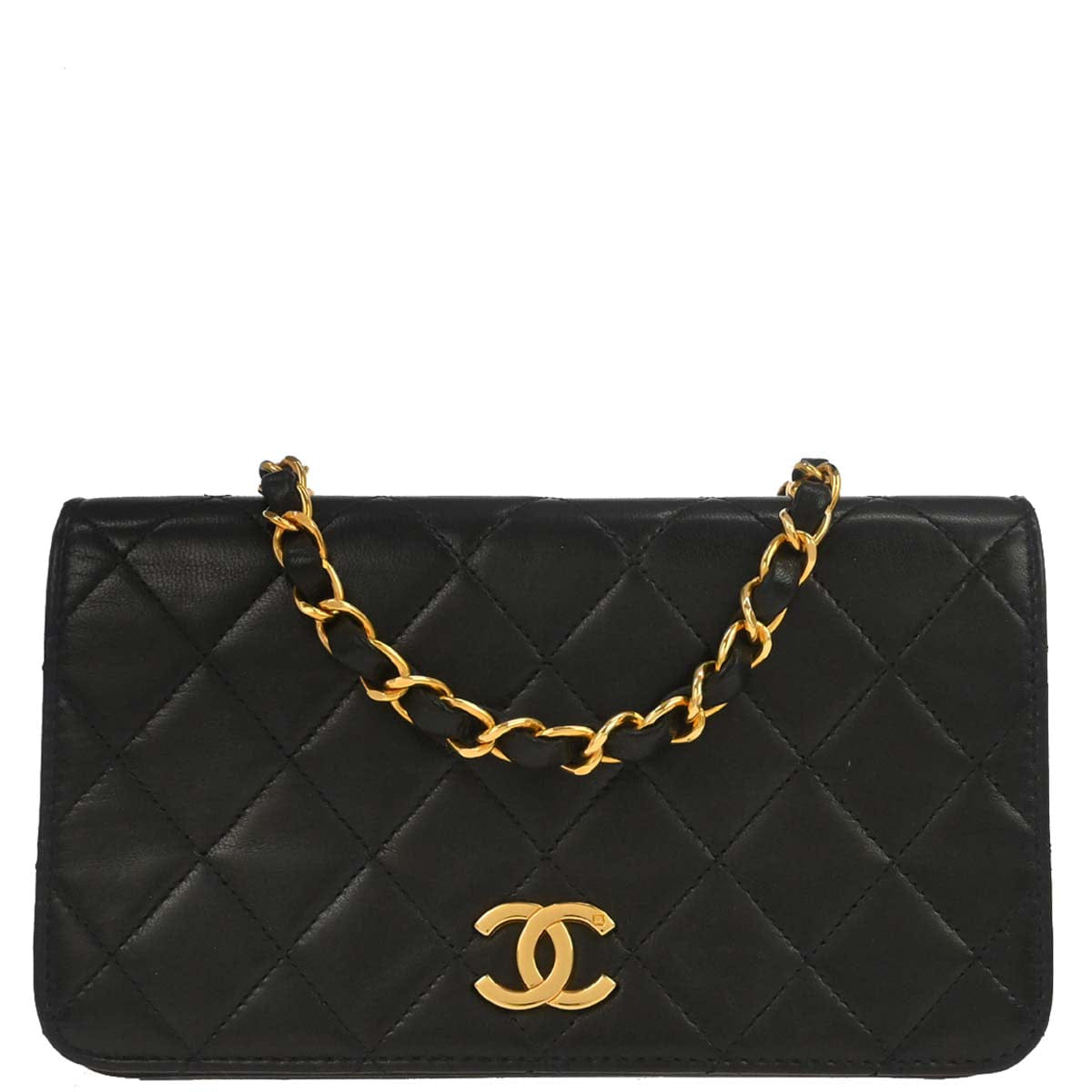 Chanel 1997 - 1999 Black Lambskin Pushlock Mini Full Flap Shoulder Bag