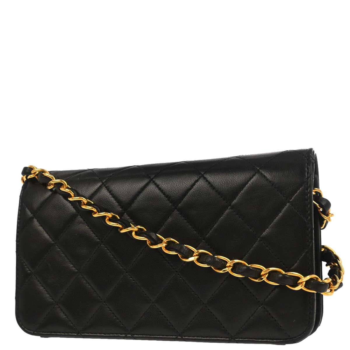 Chanel 1997 - 1999 Black Lambskin Pushlock Mini Full Flap Shoulder Bag