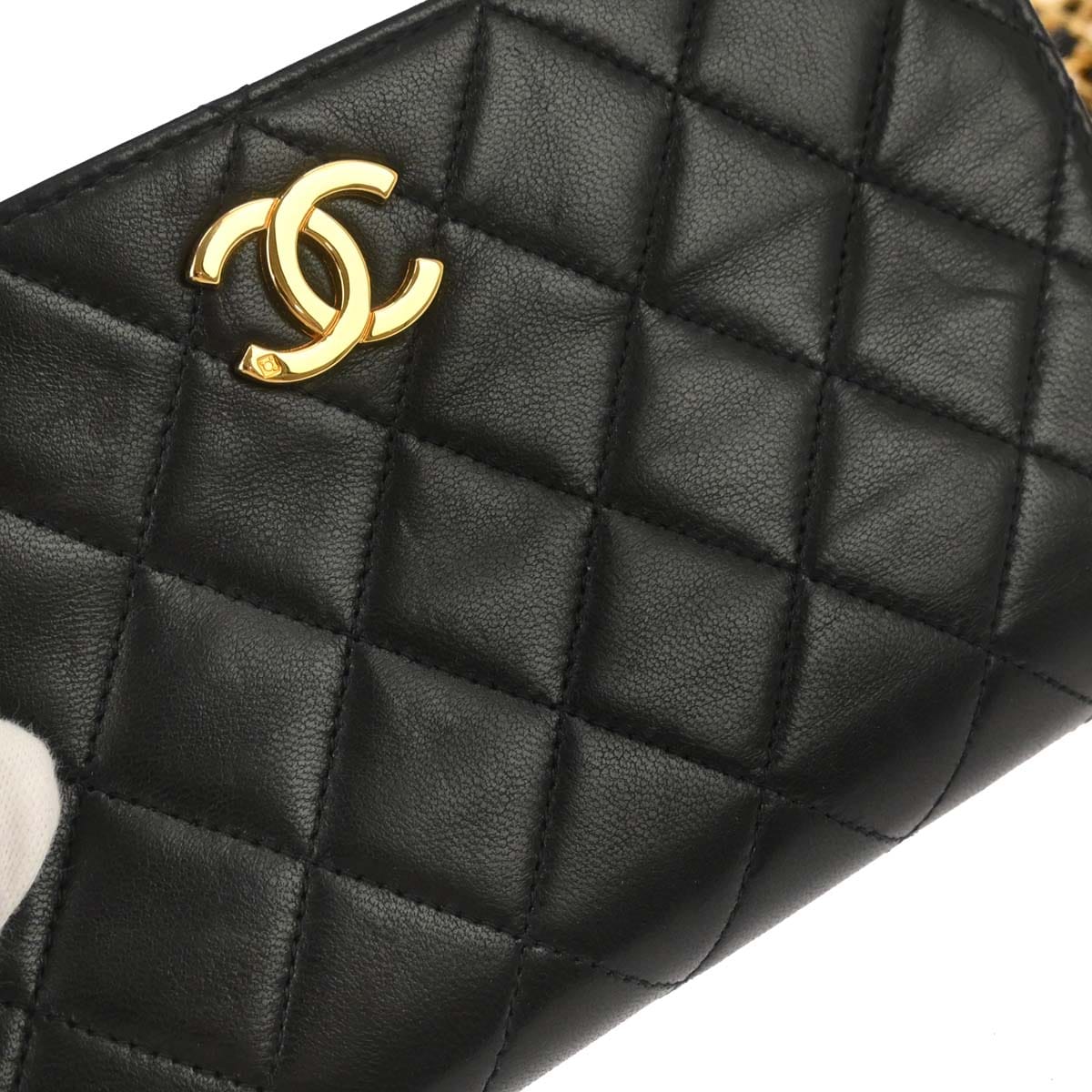 Chanel 1997 - 1999 Black Lambskin Pushlock Mini Full Flap Shoulder Bag