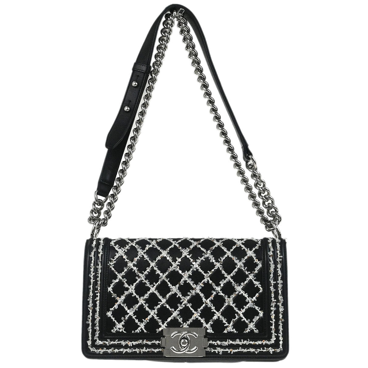 Chanel Boy Chanel 2017 - 2018 Black Lambskin Sequins Medium Shoulder Bag