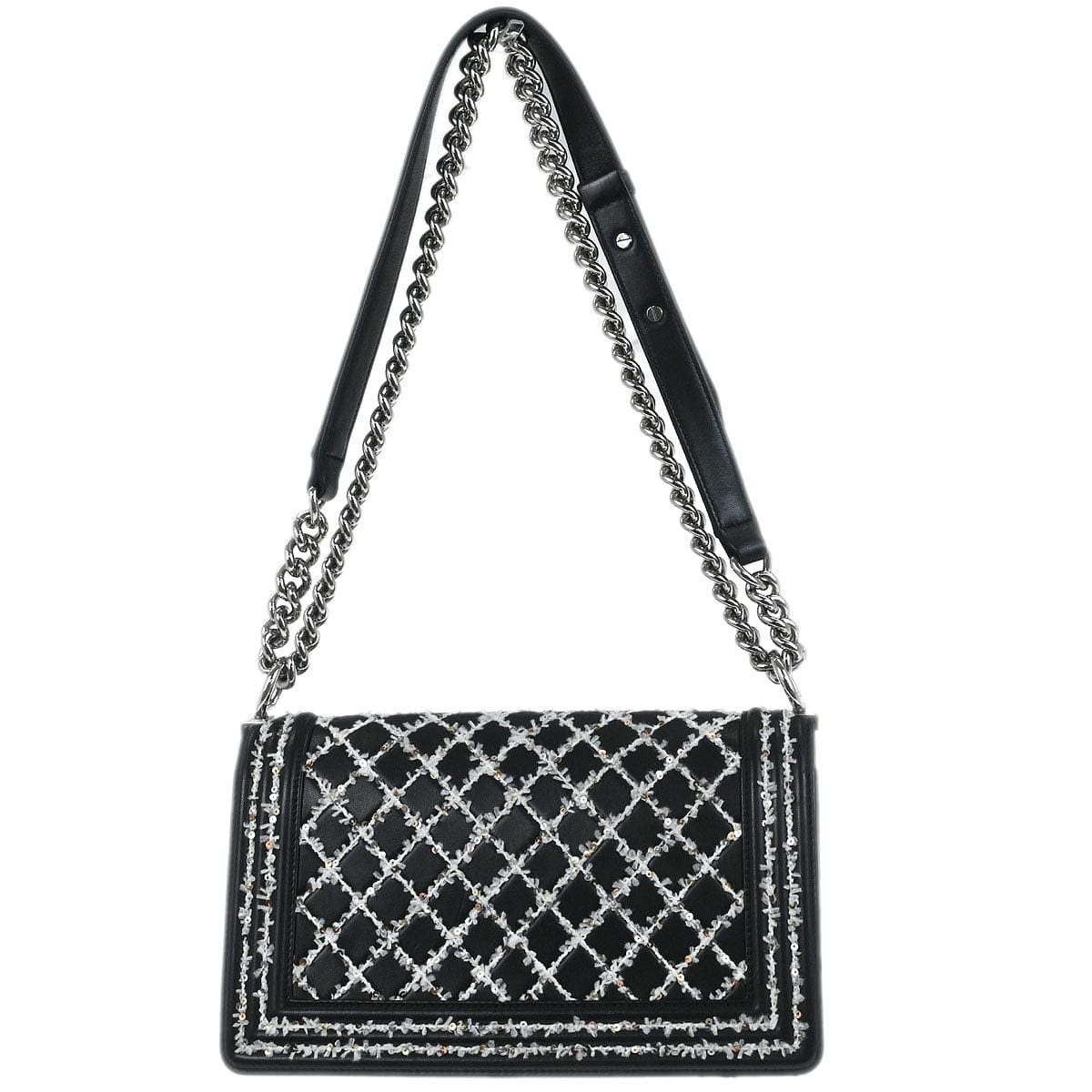 Chanel Boy Chanel 2017 - 2018 Black Lambskin Sequins Medium Shoulder Bag