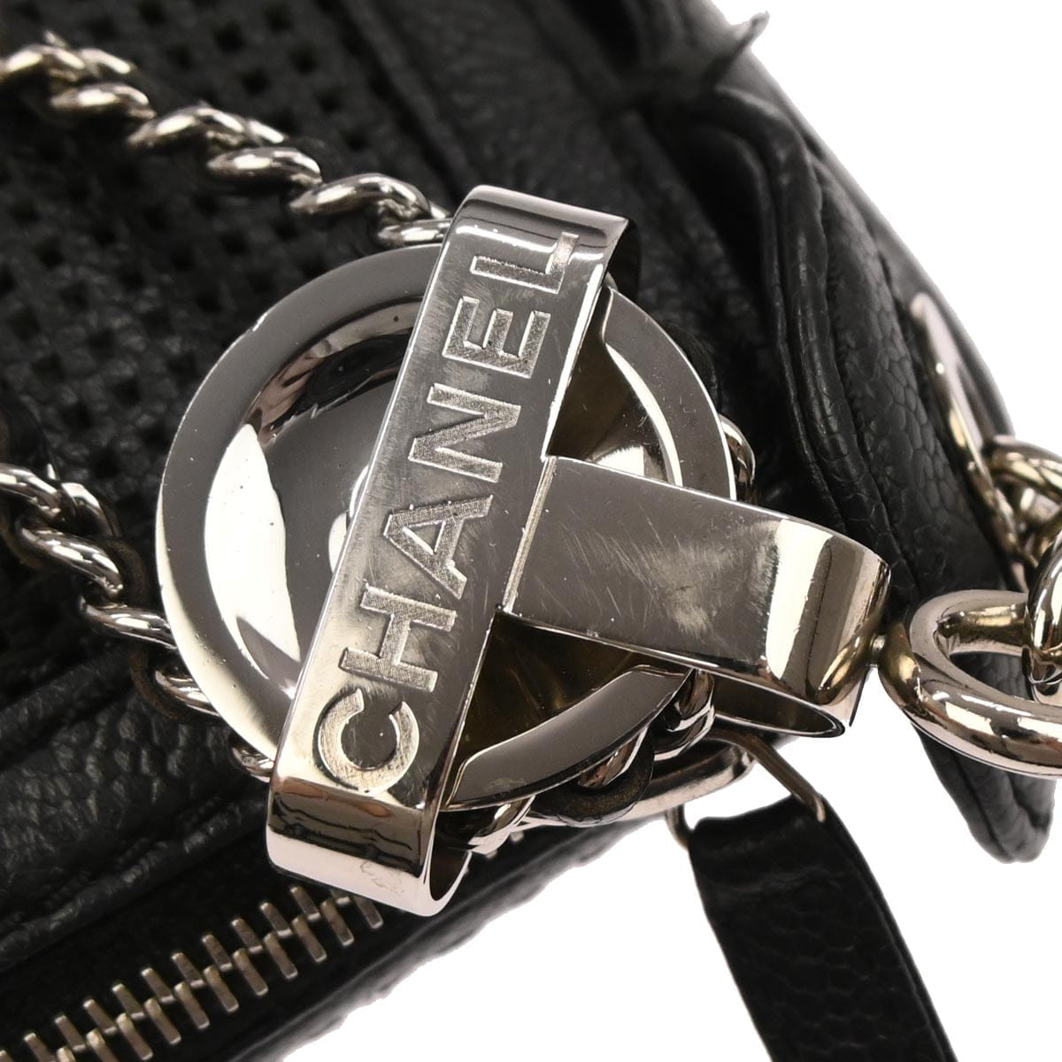 Chanel 2005 - 2006 Black Perforated Caviar Skin Pulley Shoulder Bag