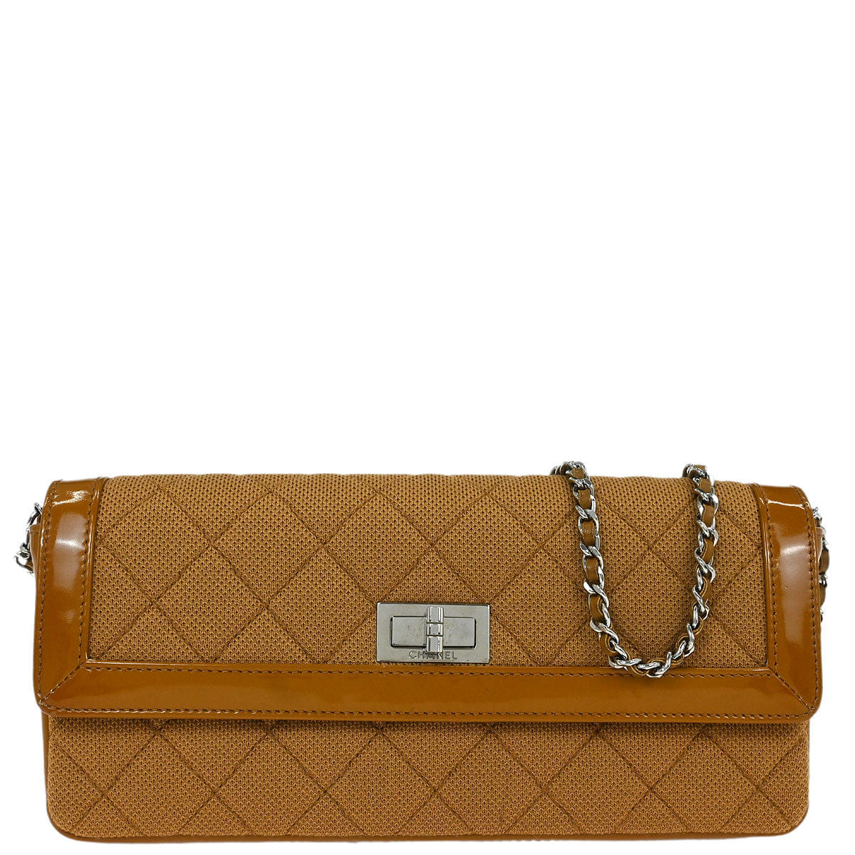 Chanel 2000 - 2002 Brown Cotton East West Mademoiselle Lock Shoulder Bag