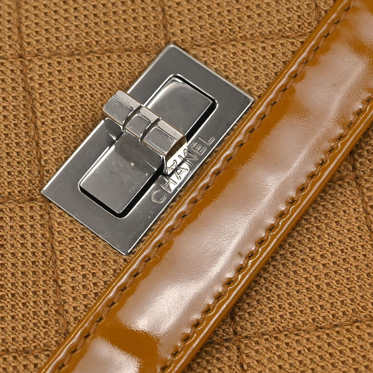 Chanel 2000 - 2002 Brown Cotton East West Mademoiselle Lock Shoulder Bag