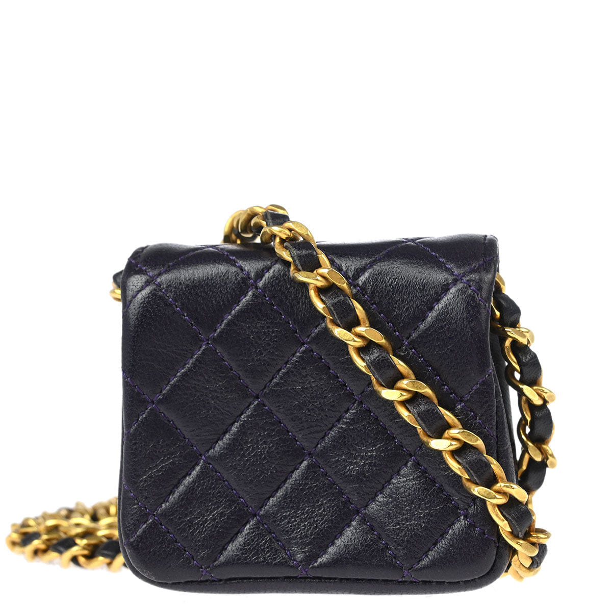 Chanel 1989 - 1991 Dark Purple Lambskin Micro Chain Shoulder Bag Pouch
