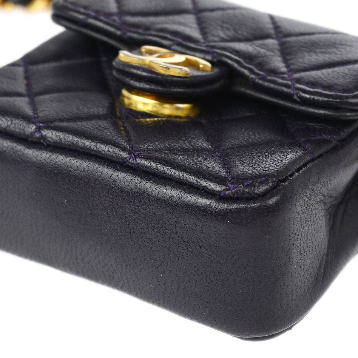 Chanel 1989 - 1991 Dark Purple Lambskin Micro Chain Shoulder Bag Pouch