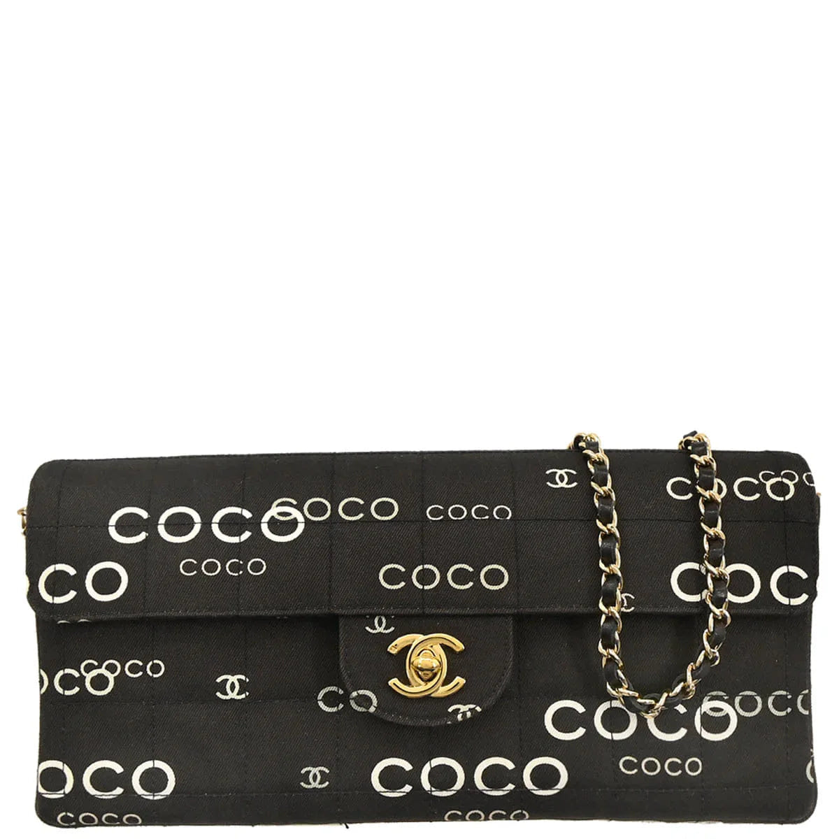 Chanel 2000 - 2001 Black Canvas COCO East West Choco Bar Shoulder Bag