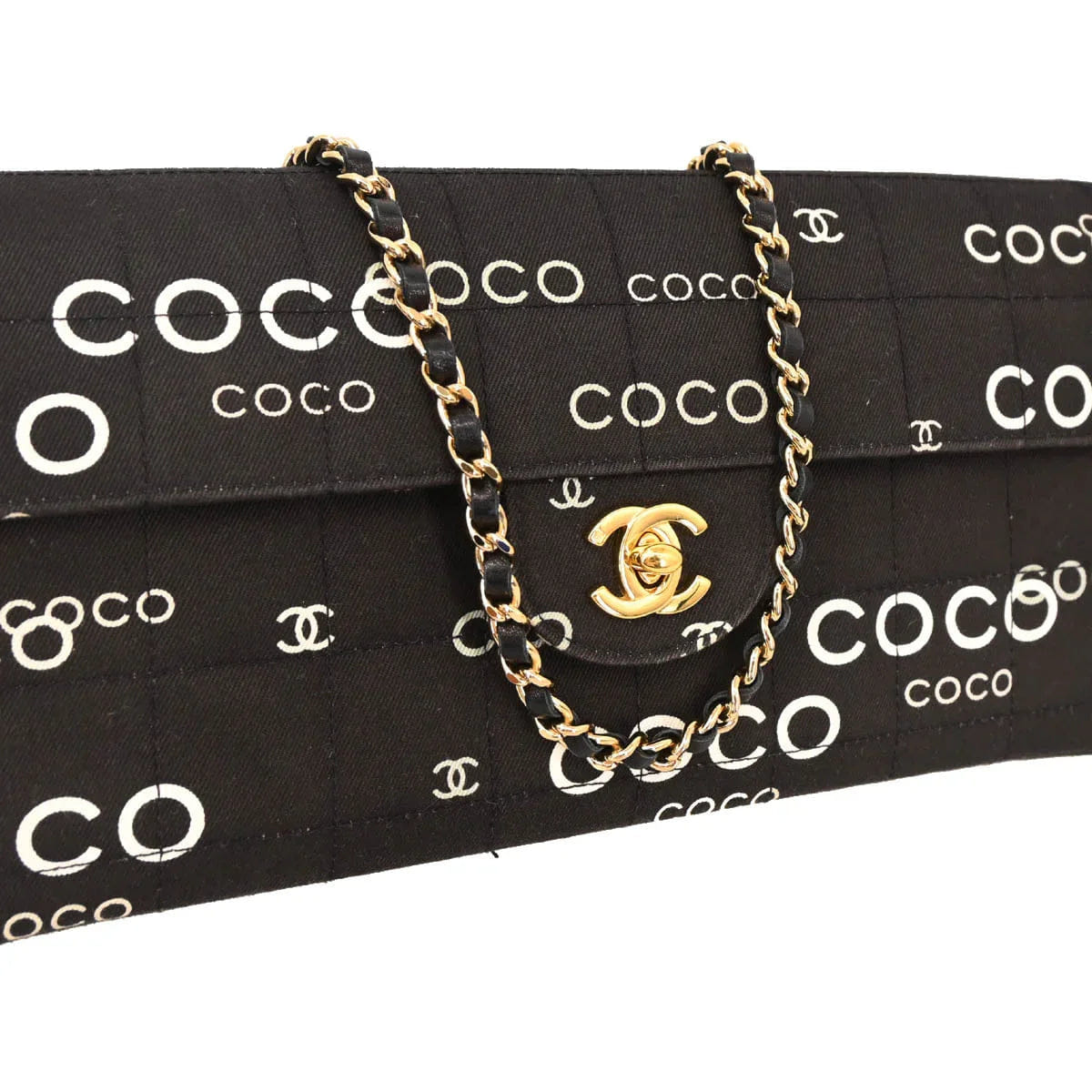 Chanel 2000 - 2001 Black Canvas COCO East West Choco Bar Shoulder Bag