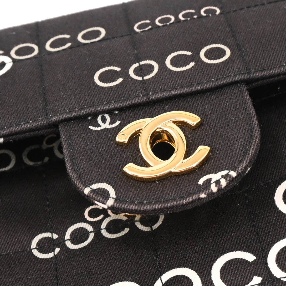 Chanel 2000 - 2001 Black Canvas COCO East West Choco Bar Shoulder Bag
