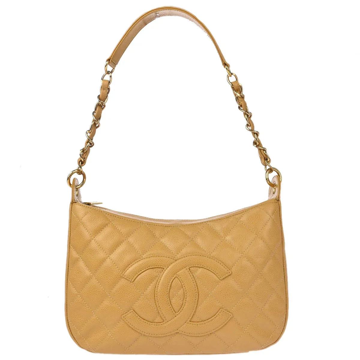 Chanel 2005 - 2006 Beige Caviar Chain Shoulder Bag