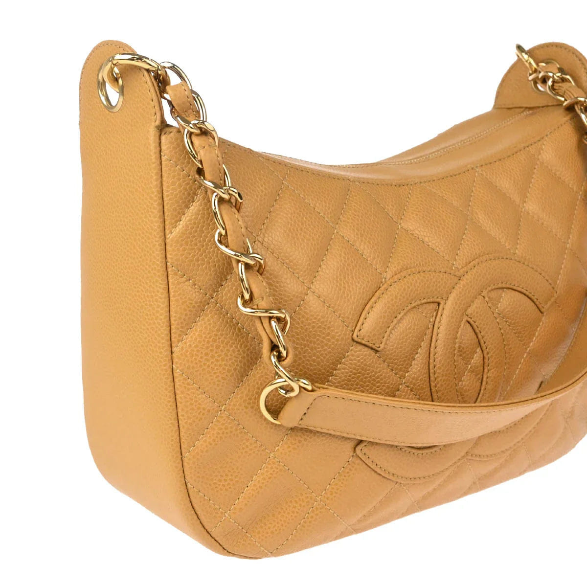 Chanel 2005 - 2006 Beige Caviar Chain Shoulder Bag