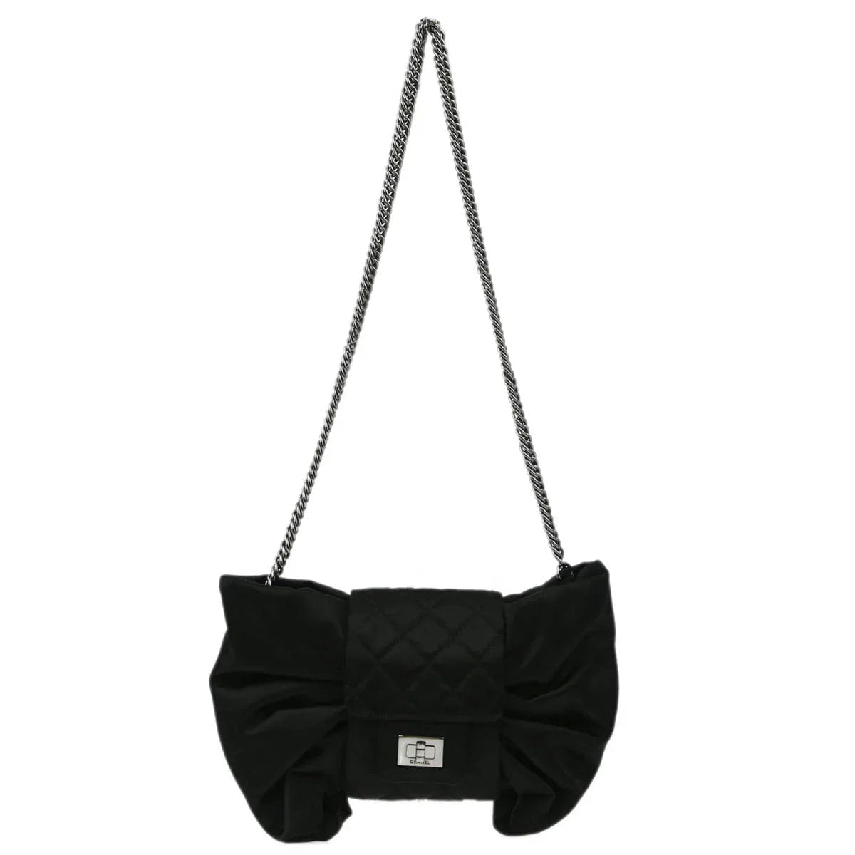 Chanel 2008 - 2009 Black Satin Bow Shoulder Bag
