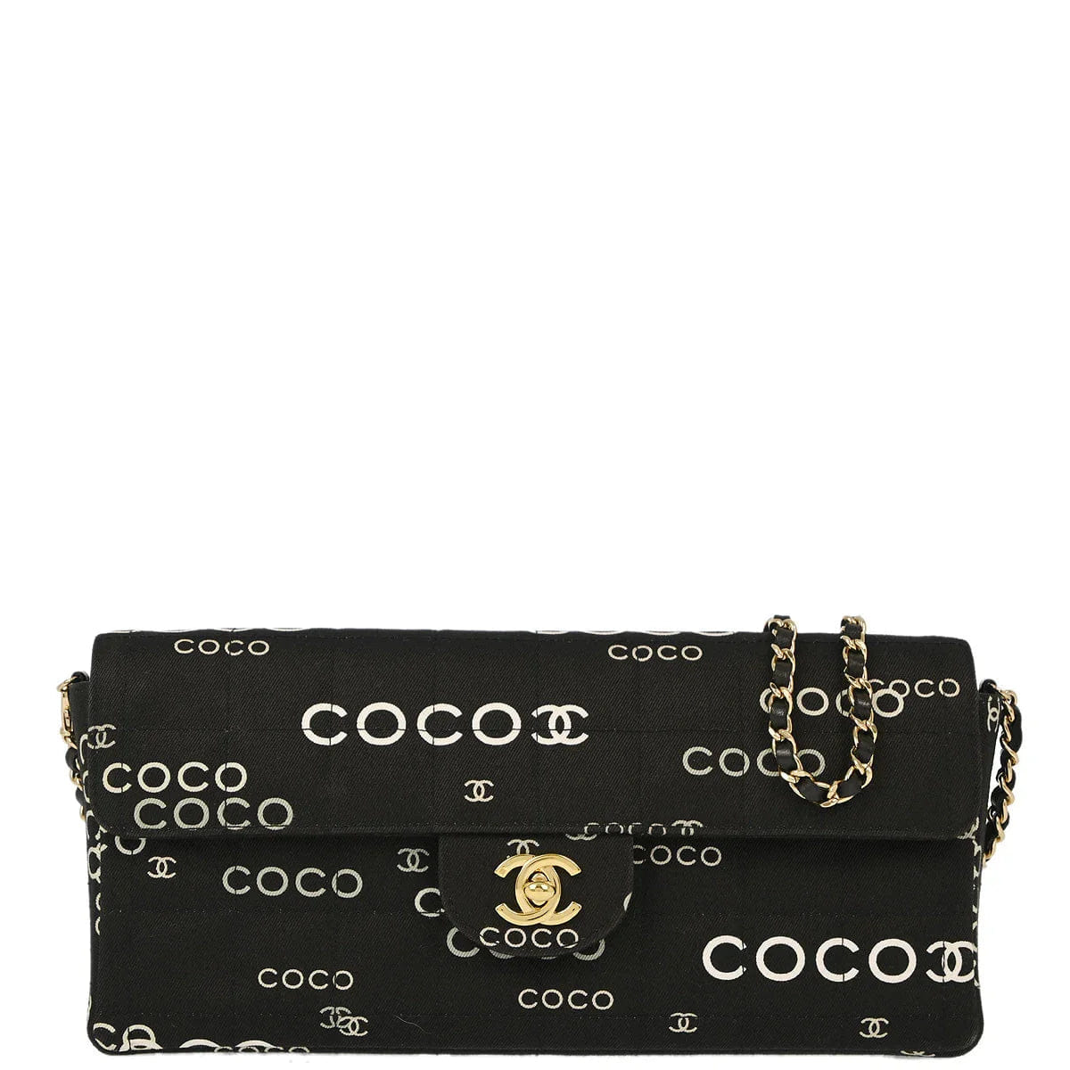 Chanel 2000 - 2002 Black Canvas COCO East West Choco Bar Shoulder Bag