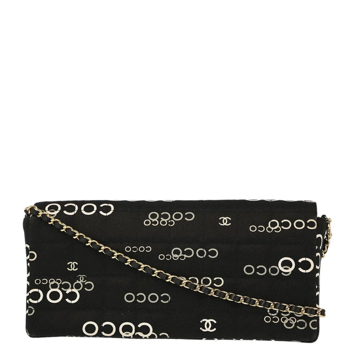Chanel 2000 - 2002 Black Canvas COCO East West Choco Bar Shoulder Bag