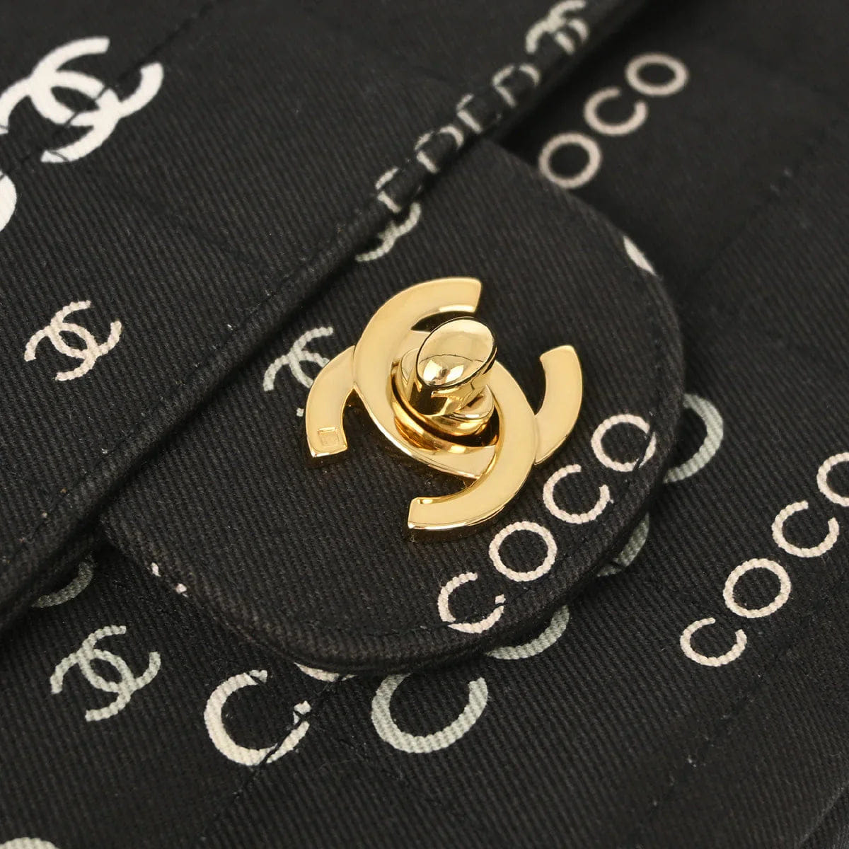 Chanel 2000 - 2002 Black Canvas COCO East West Choco Bar Shoulder Bag