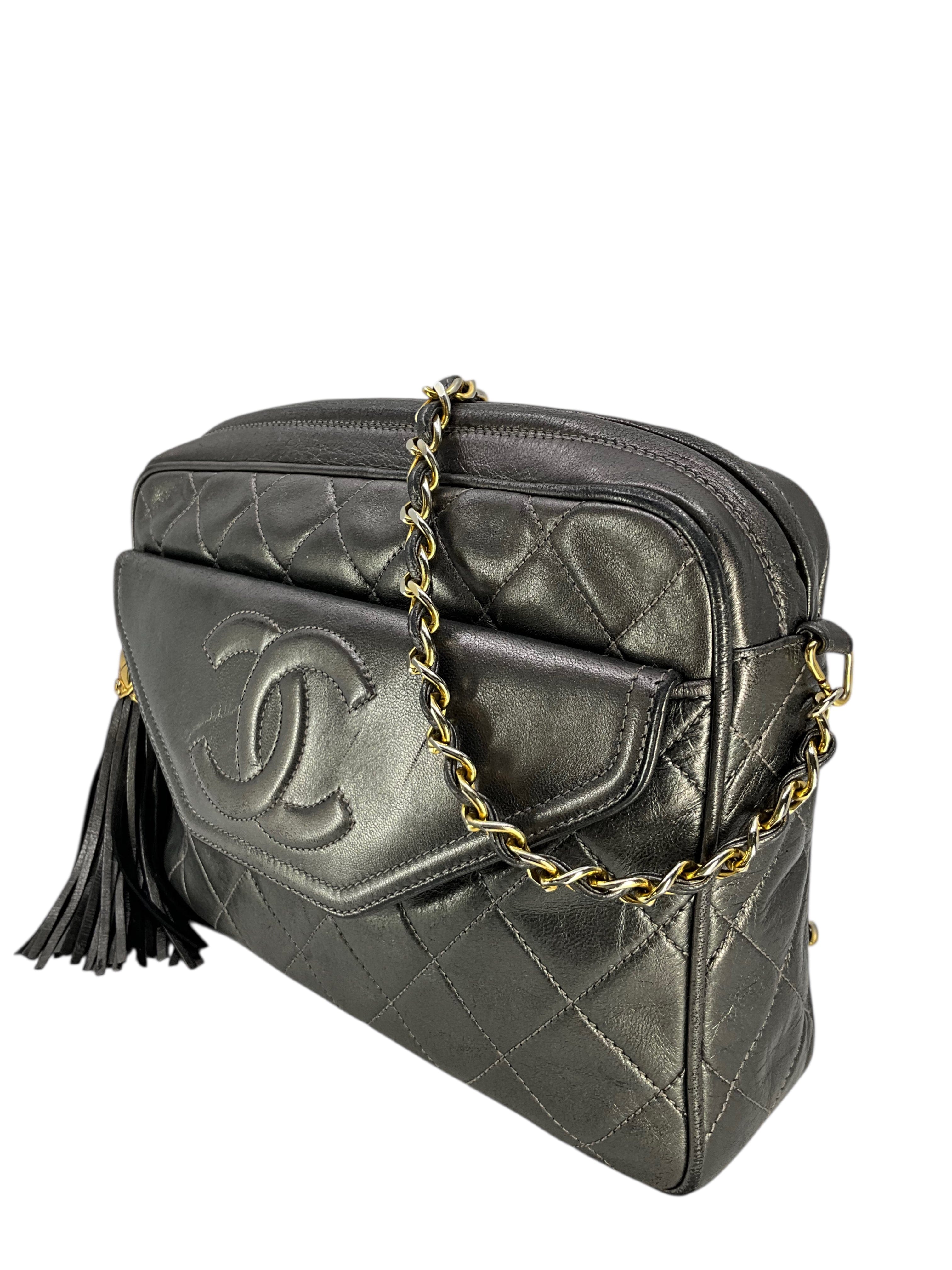 Chanel Vintage Front Pocket Quilted Lambskin Medium Camera Bag