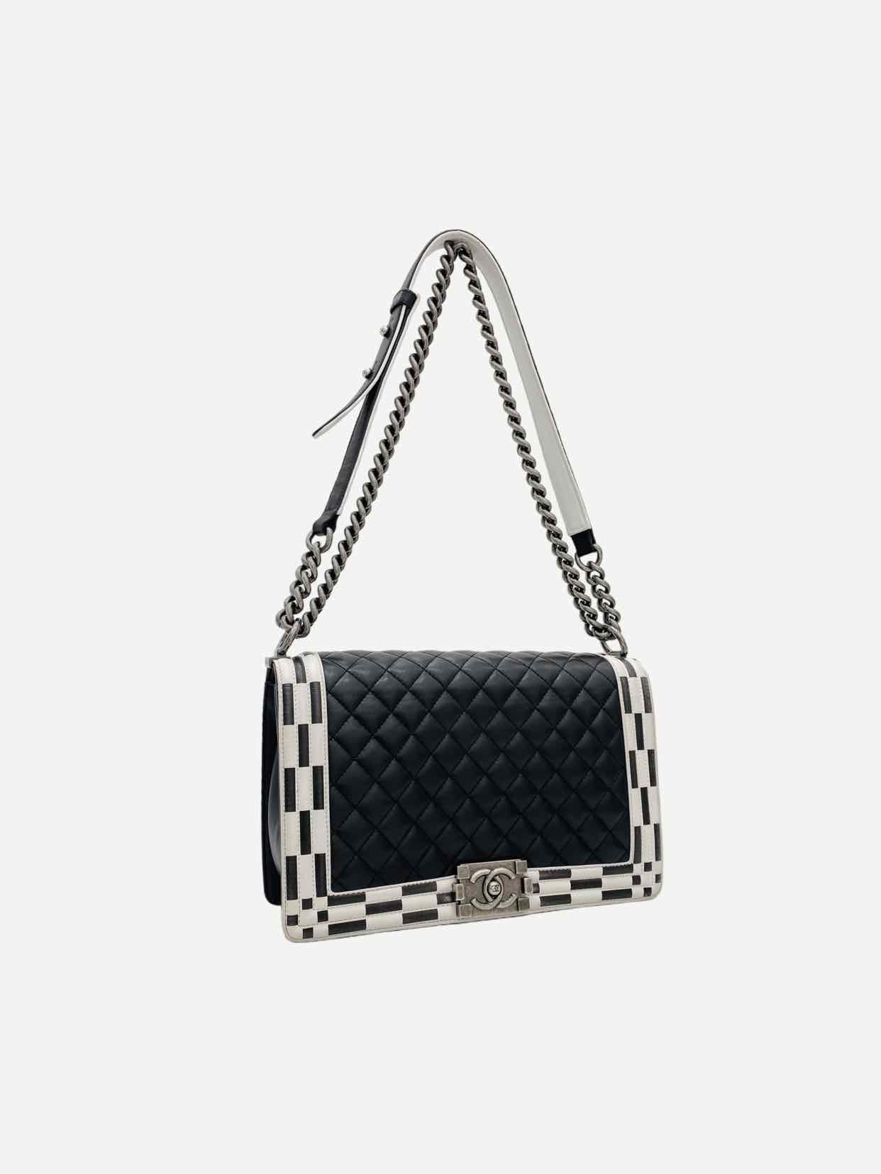 Chanel Boy Black & White Checkerboard Trim Shoulder Bag
