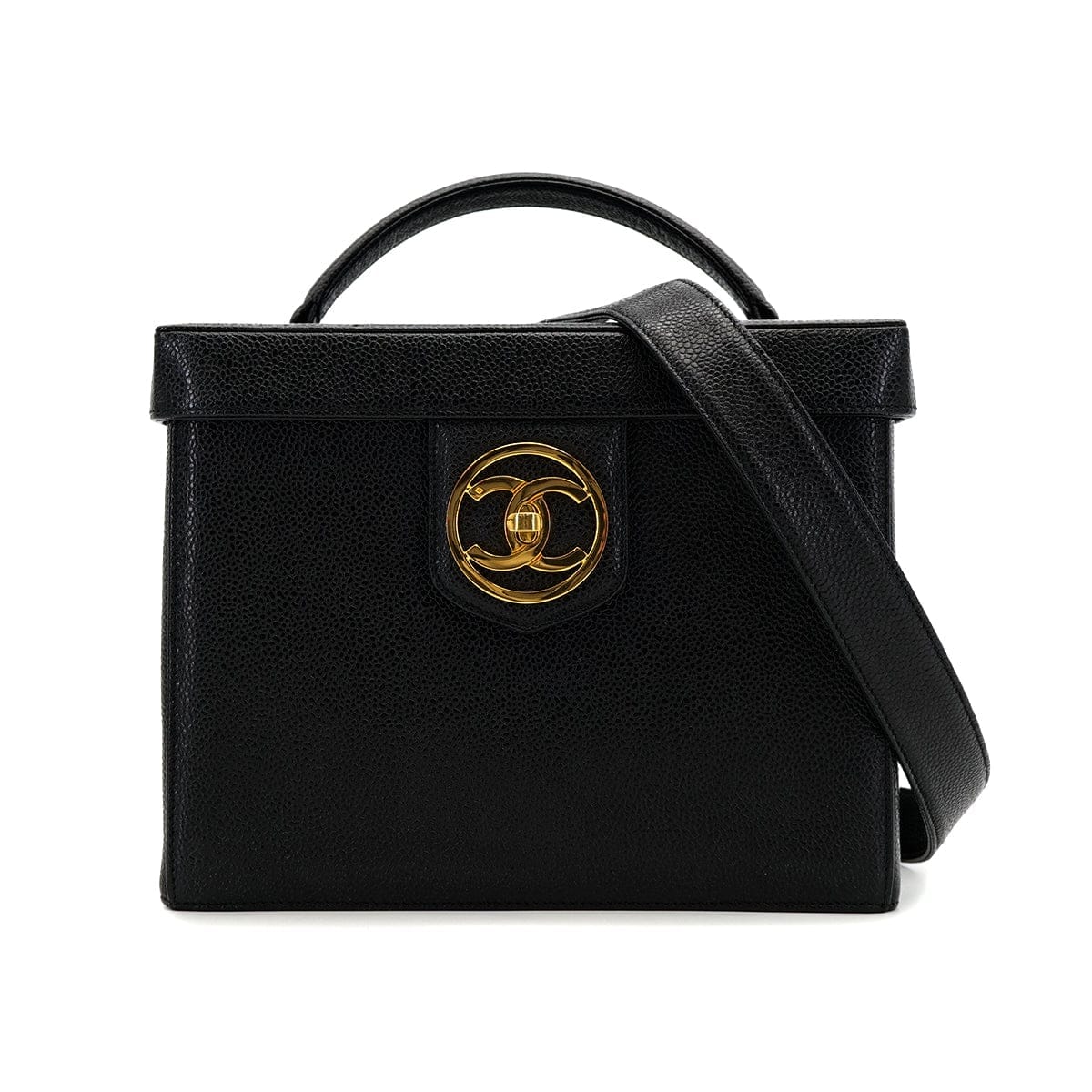 CHANEL VINTAGE VANITY COCOMARK HAND SHOULDER BAG BLACK CAVIAR SKIN 90308353