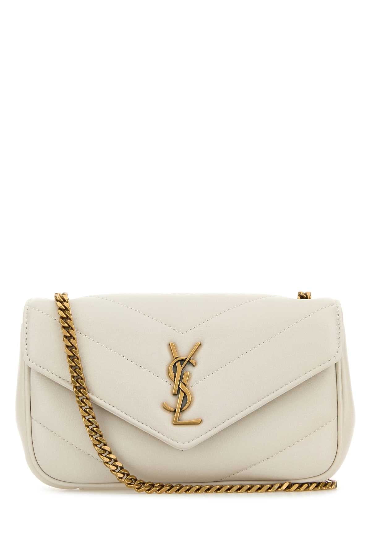 Saint Laurent Women Ivory Leather Mini Loulou Crossbody Bag