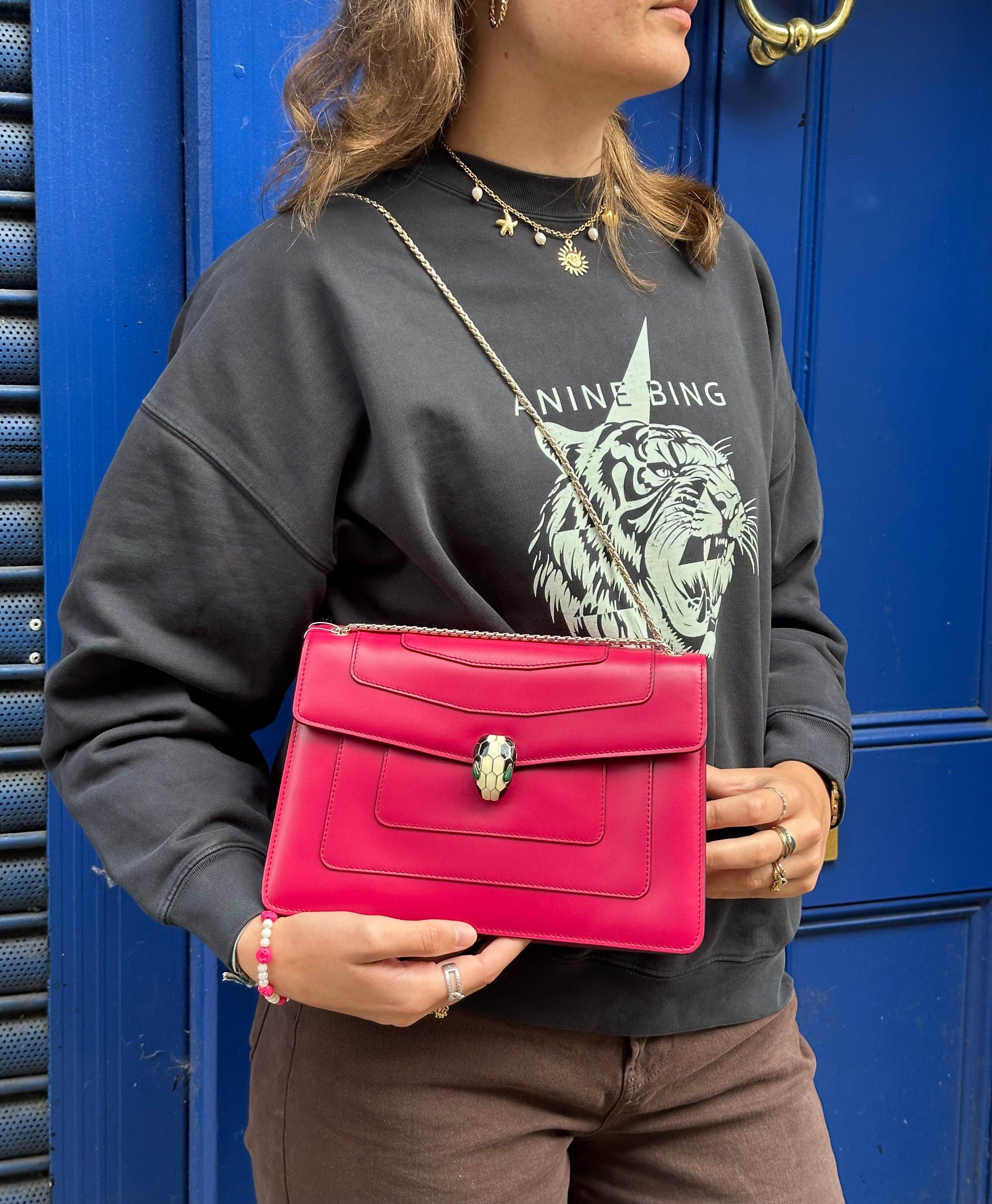 Bvlgari Pink Leather Serpenti Shoulder Bag