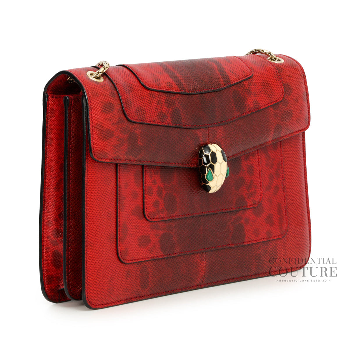 Bvlgari Red Karung Leather Medium Serpenti Forever Shoulder Bag