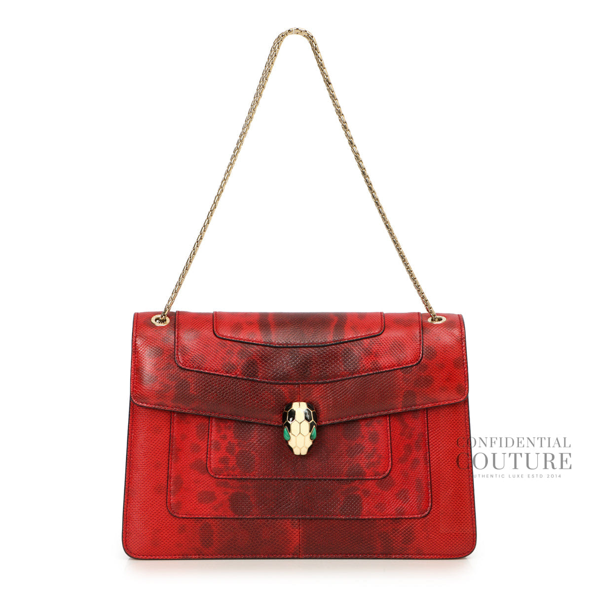 Bvlgari Red Karung Leather Medium Serpenti Forever Shoulder Bag