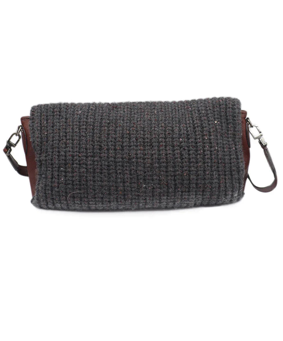 Brunello Cucinelli Brown & Grey Wool Handbag