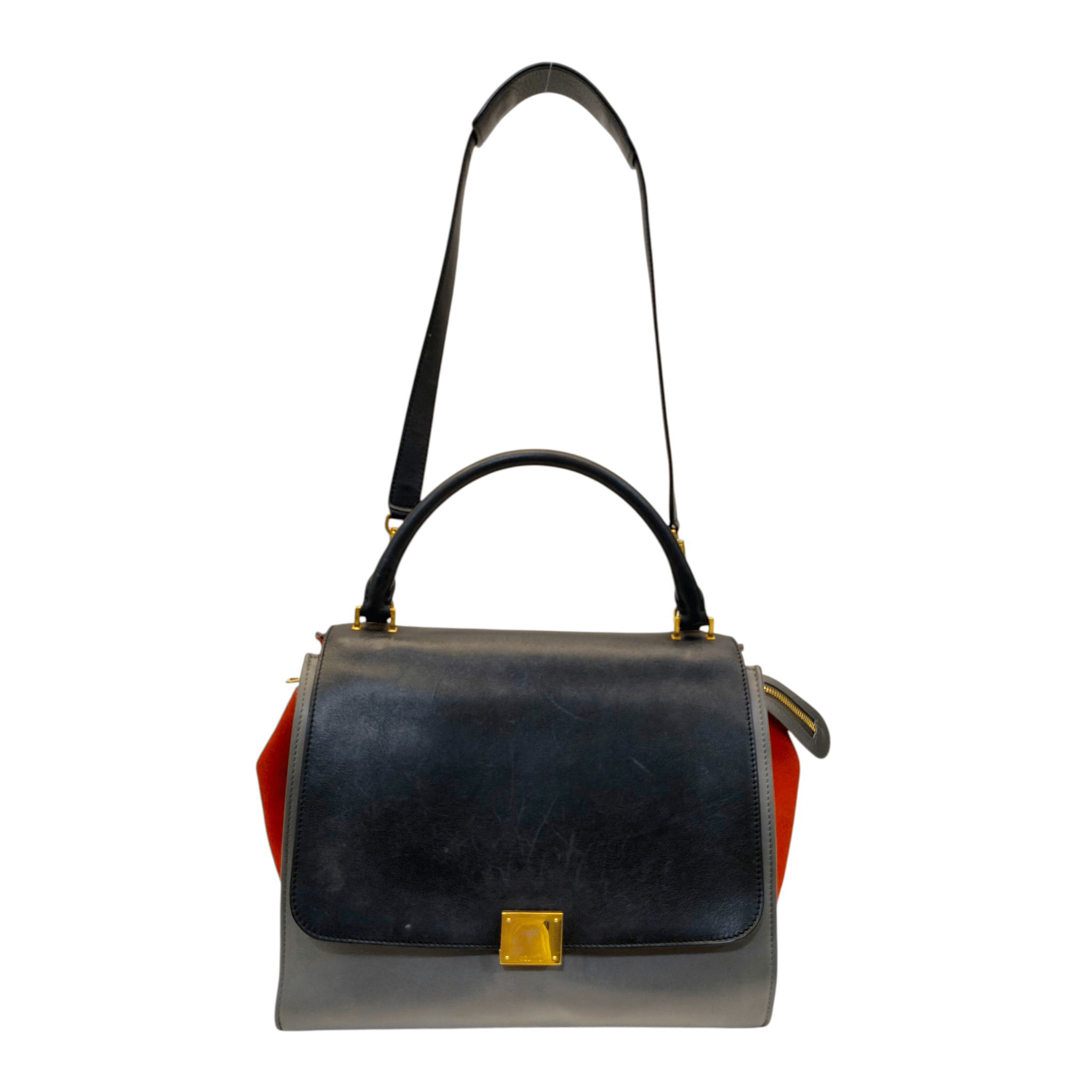 Celine Tri Colour Leather and Saude Medium Trapeza Bag