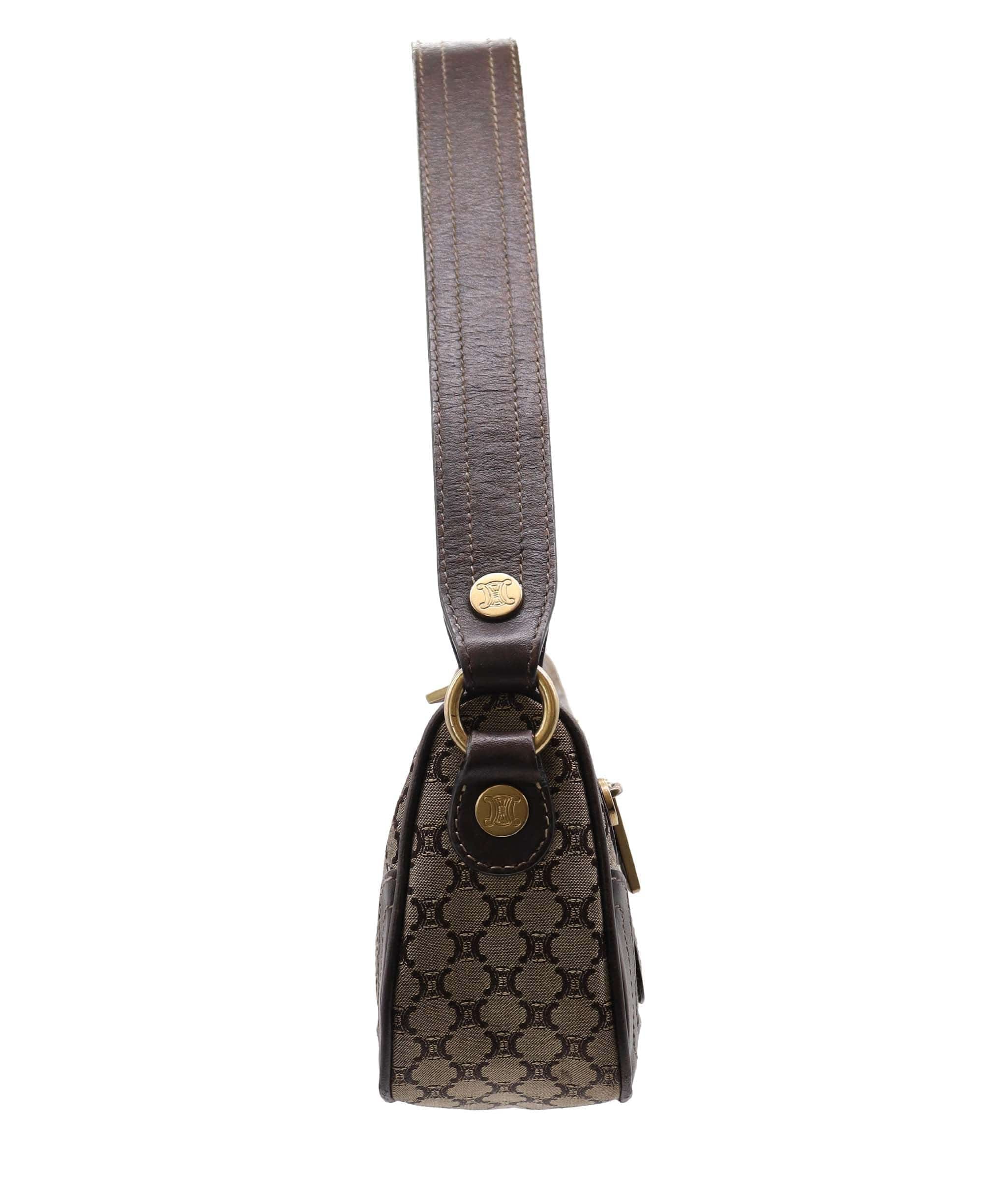 Celine Macadam Logo Pochette Brown Canvas Leather DXBS3824