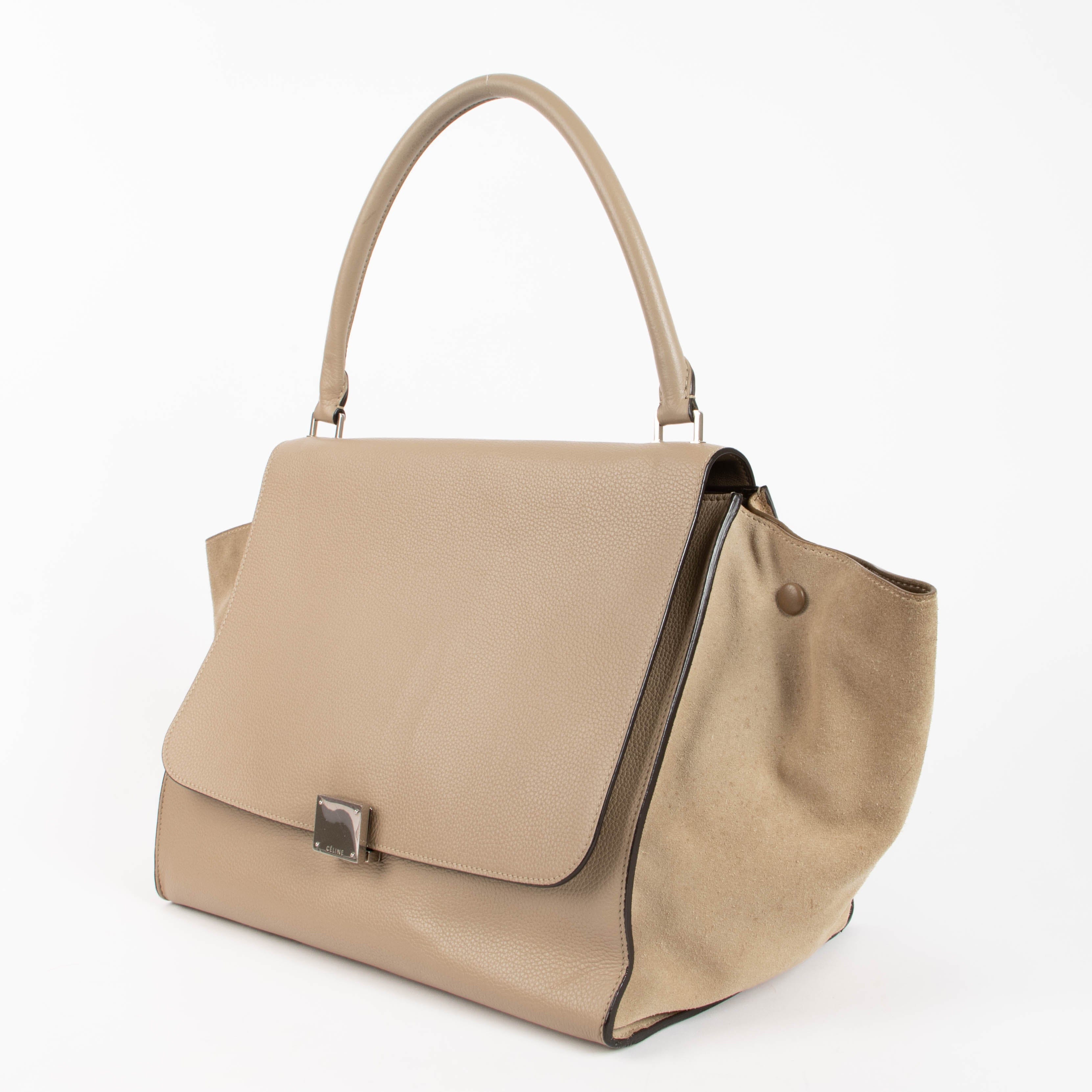 Celine Beige Suede Leather Large Trapeze Bag