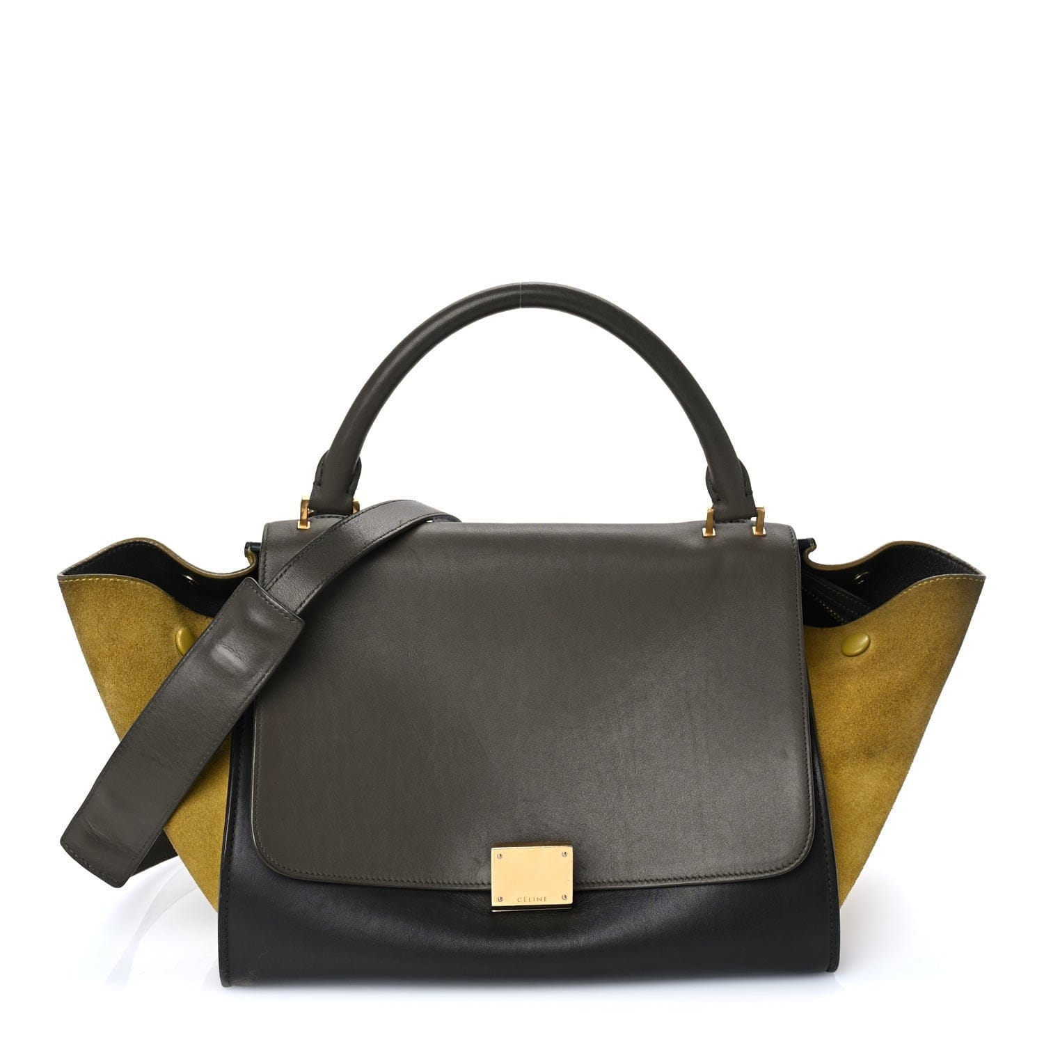 CELINE Smooth Calfskin Suede Medium Tri - Color Trapeze Mustard Mustard