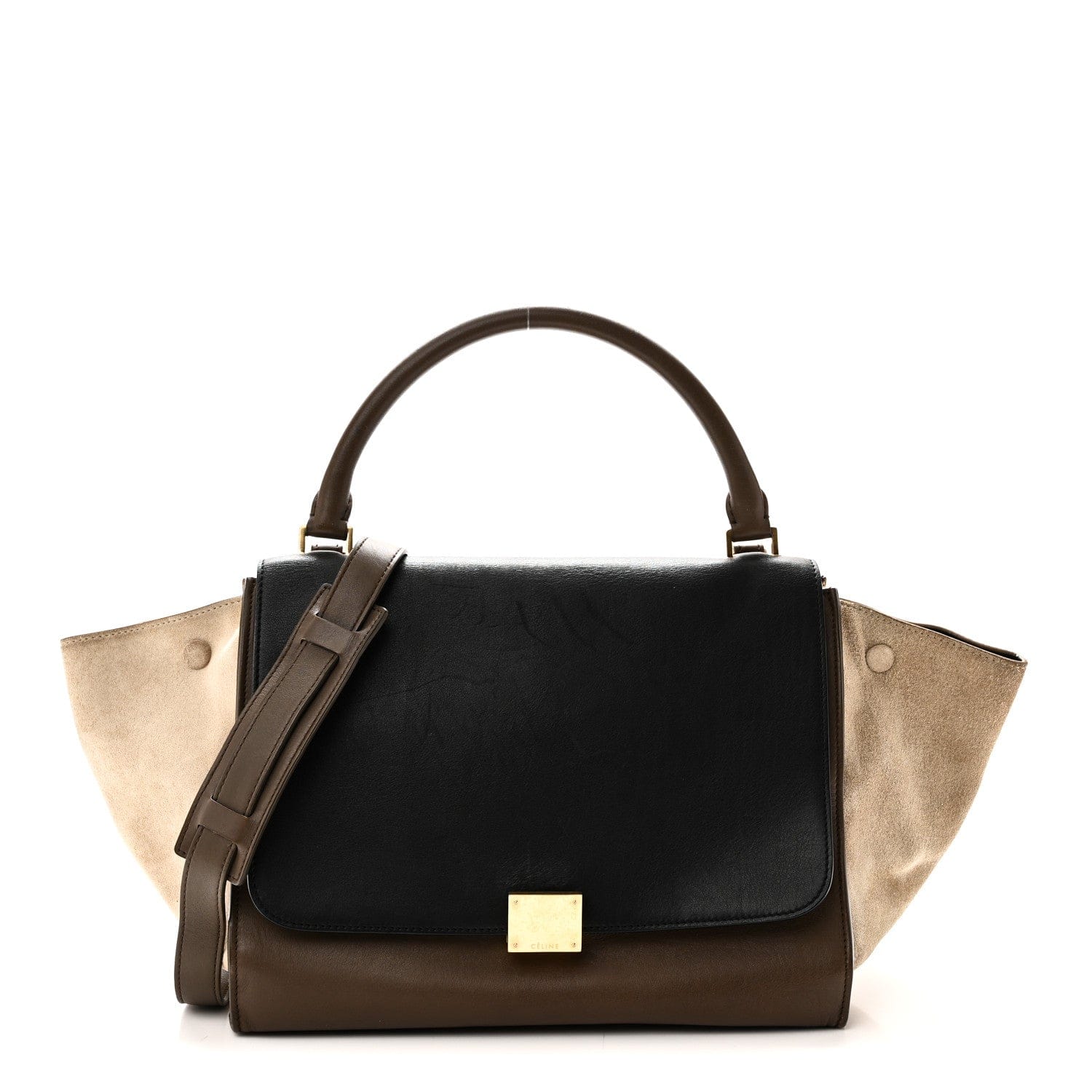 Celine Smooth Calfskin Suede Medium Tri - Color Trapeze Olive