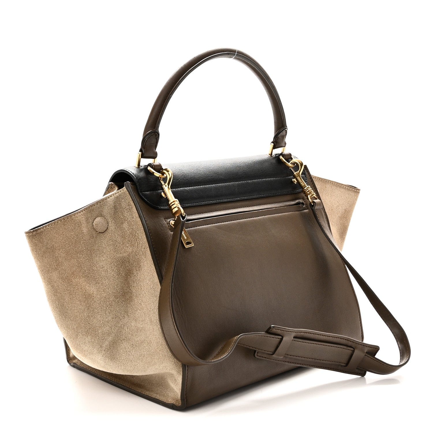 Celine Smooth Calfskin Suede Medium Tri - Color Trapeze Olive